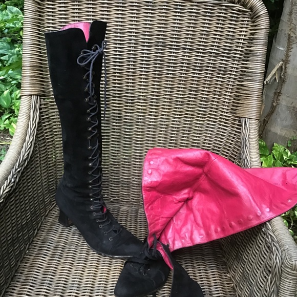 Vintage Charles Jourdan suede with pink leather knee boots - Picture 6 of 9